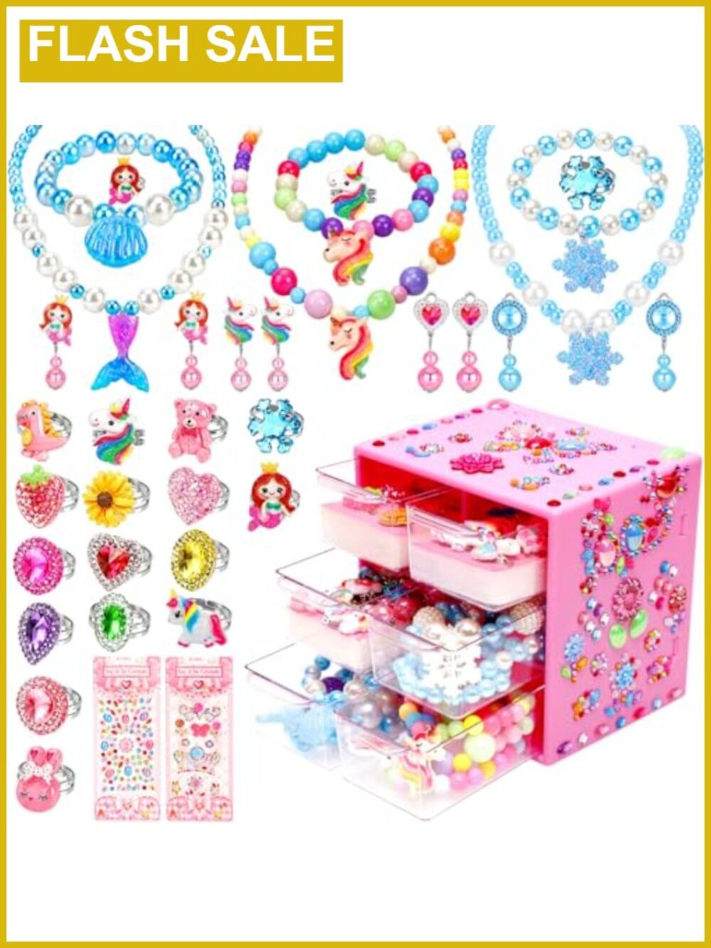 32-Piece Princess Pretend Play Jewelry Set Acrylic Stainless Steel Rings